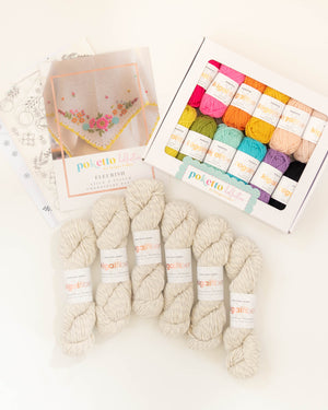 Fleurish Shawlette Knitting Kit and Embroidery Bundle